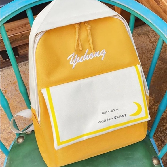 Yellow & White Colorblock Kawaii Moon Backpack NWT - Picture 2 of 6